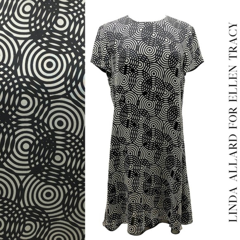 Linda Ballard Ellen Tracy EUC 100%‎ Silk Short Sleeve Shift Dress, Size 4